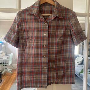 Vintage Plaid Short Sleeve Button-Up Shirt